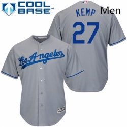 Mens Majestic Los Angeles Dodgers 27 Matt Kemp Replica Grey Road Cool Base MLB Jersey 