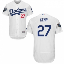 Mens Majestic Los Angeles Dodgers 27 Matt Kemp White Home Flex Base Authentic Collection 2018 World Series Jersey 