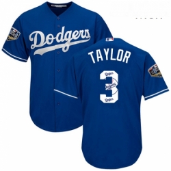Mens Majestic Los Angeles Dodgers 3 Chris Taylor Authentic Royal Blue Team Logo Fashion Cool Base 2018 World Series MLB Jersey 
