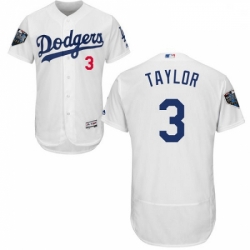 Mens Majestic Los Angeles Dodgers 3 Chris Taylor White Home Flex Base Authentic Collection 2018 World Series Jersey
