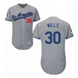 Mens Majestic Los Angeles Dodgers 30 Maury Wills Authentic Grey Road 2017 World Series Bound Flex Base Jersey