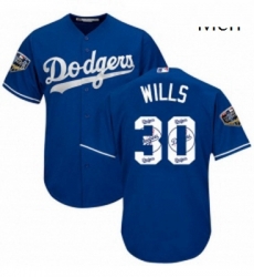 Mens Majestic Los Angeles Dodgers 30 Maury Wills Authentic Royal Blue Team Logo Fashion Cool Base 2018 World Series MLB Jersey