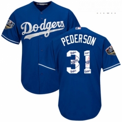 Mens Majestic Los Angeles Dodgers 31 Joc Pederson Authentic Royal Blue Team Logo Fashion Cool Base 2018 World Series MLB Jersey