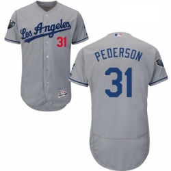 Mens Majestic Los Angeles Dodgers 31 Joc Pederson Grey Road Flex Base Authentic Collection 2018 World Series Jersey
