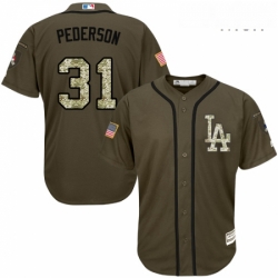 Mens Majestic Los Angeles Dodgers 31 Joc Pederson Replica Green Salute to Service MLB Jersey
