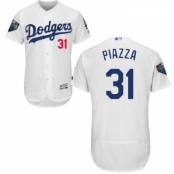 Mens Majestic Los Angeles Dodgers 31 Mike Piazza White Home Flex Base Authentic Collection 2018 World Series Jersey