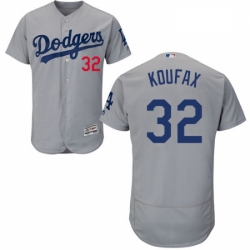 Mens Majestic Los Angeles Dodgers 32 Sandy Koufax Gray Alternate Road Flexbase Collection 2018 World Series Jersey 