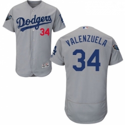 Mens Majestic Los Angeles Dodgers 34 Fernando Valenzuela Gray Alternate Flex Base Authentic Collection MLB Jersey