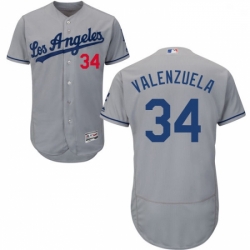 Mens Majestic Los Angeles Dodgers 34 Fernando Valenzuela Grey Flexbase Authentic Collection MLB Jersey