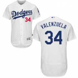 Mens Majestic Los Angeles Dodgers 34 Fernando Valenzuela White Home Flex Base Authentic Collection MLB Jersey