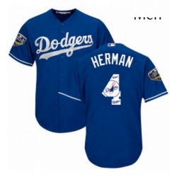 Mens Majestic Los Angeles Dodgers 4 Babe Herman Authentic Royal Blue Team Logo Fashion Cool Base 2018 World Series MLB Jersey