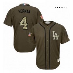 Mens Majestic Los Angeles Dodgers 4 Babe Herman Replica Green Salute to Service MLB Jersey
