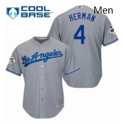 Mens Majestic Los Angeles Dodgers 4 Babe Herman Replica Grey Road 2017 World Series Bound Cool Base MLB Jersey
