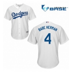 Mens Majestic Los Angeles Dodgers 4 Babe Herman Replica White Home Cool Base MLB Jersey
