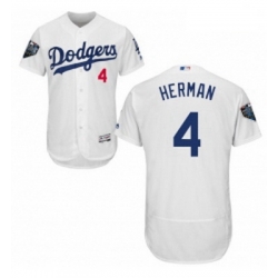 Mens Majestic Los Angeles Dodgers 4 Babe Herman White Home Flex Base Authentic Collection 2018 World Series Jersey