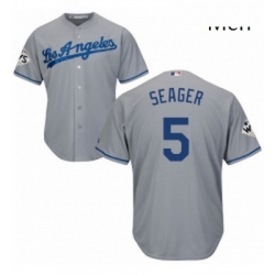 Mens Majestic Los Angeles Dodgers 5 Corey Seager Replica Grey Road 2017 World Series Bound Cool Base MLB Jersey