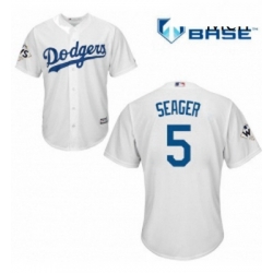 Mens Majestic Los Angeles Dodgers 5 Corey Seager Replica White Home 2017 World Series Bound Cool Base MLB Jersey
