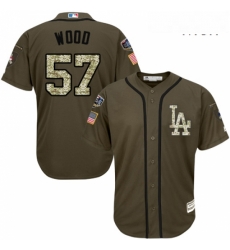 Mens Majestic Los Angeles Dodgers 57 Alex Wood Authentic Green Salute to Service 2018 World Series MLB Jersey 