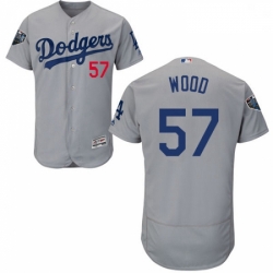 Mens Majestic Los Angeles Dodgers 57 Alex Wood Gray Alternate Flex Base Authentic Collection 2018 World Series Jersey