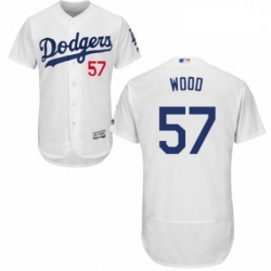 Mens Majestic Los Angeles Dodgers 57 Alex Wood White Home Flex Base Authentic Collection MLB Jersey
