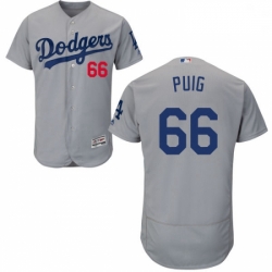 Mens Majestic Los Angeles Dodgers 66 Yasiel Puig Gray Alternate Road Flexbase Authentic Collection MLB Jersey
