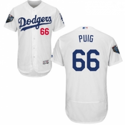 Mens Majestic Los Angeles Dodgers 66 Yasiel Puig White Home Flex Base Authentic Collection 2018 World Series Jersey