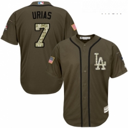 Mens Majestic Los Angeles Dodgers 7 Julio Urias Replica Green Salute to Service MLB Jersey