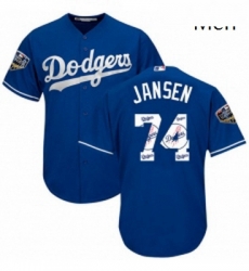 Mens Majestic Los Angeles Dodgers 74 Kenley Jansen Authentic Royal Blue Team Logo Fashion Cool Base 2018 World Series MLB Jersey