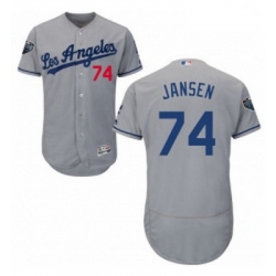 Mens Majestic Los Angeles Dodgers 74 Kenley Jansen Grey Road Flex Base Authentic Collection 2018 World Series Jersey
