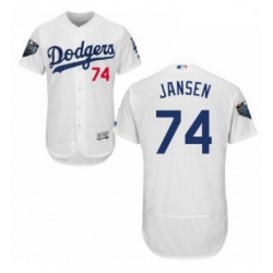 Mens Majestic Los Angeles Dodgers 74 Kenley Jansen White Home Flex Base Authentic Collection 2018 World Series Jersey