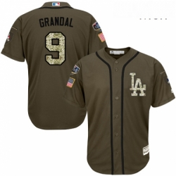 Mens Majestic Los Angeles Dodgers 9 Yasmani Grandal Authentic Green Salute to Service 2018 World Series MLB Jersey