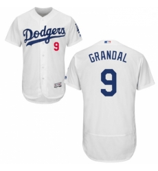 Mens Majestic Los Angeles Dodgers 9 Yasmani Grandal White Home Flex Base Authentic Collection MLB Jersey