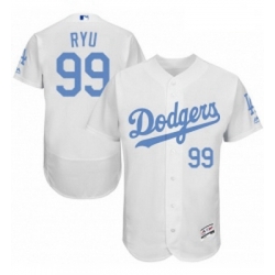 Mens Majestic Los Angeles Dodgers 99 Hyun Jin Ryu Authentic White 2016 Fathers Day Fashion Flex Base Jersey