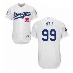 Mens Majestic Los Angeles Dodgers 99 Hyun Jin Ryu Authentic White Home 2017 World Series Bound Flex Base Jersey