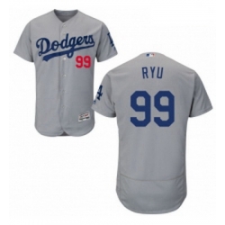 Mens Majestic Los Angeles Dodgers 99 Hyun Jin Ryu Gray Alternate Road Flexbase Collection 2018 World Series Jersey 
