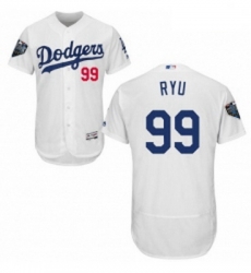 Mens Majestic Los Angeles Dodgers 99 Hyun Jin Ryu White Home Flex Base Authentic Collection 2018 World Series Jersey