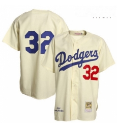 Mens Mitchell and Ness Los Angeles Dodgers 32 Sandy Koufax Replica Cream Throwback MLB Jersey