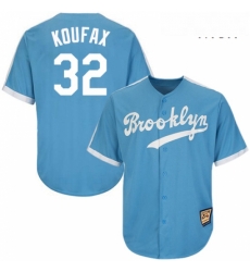 Mens Mitchell and Ness Los Angeles Dodgers 32 Sandy Koufax Replica Light Blue Throwback MLB Jersey