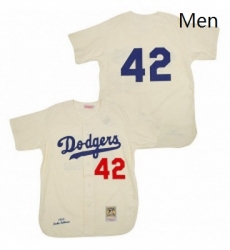 Mens Mitchell and Ness Los Angeles Dodgers 42 Jackie Robinson Authentic Cream Throwback MLB Jersey
