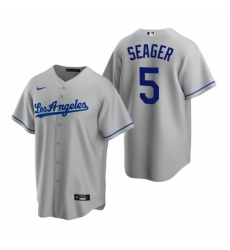 Mens Nike Los Angeles Dodgers 5 Corey Seager Gray Road Stitched Baseball Jerse
