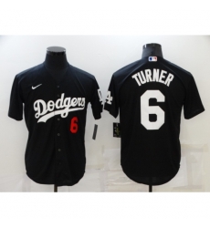 Men's Nike Los Angeles Dodgers #6 Trea Turner Black Cool Base Jersey