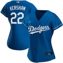 Los Angeles Dodgers 22 Clayton Kershaw Nike Women Alternate 2020 MLB Player Jersey Royal