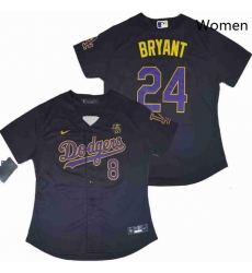 Women Dodgers 8 Kobe Bryant Black Purple Yellow Cool Base Stitched MLB Jersey
