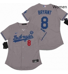 Women Dodgers 8 Kobe Bryant Grey Cool Base Stitched MLB Jersey