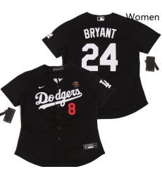 Women Dodgers Front 8 Back 24 Kobe Bryant Black Cool Base Stitched MLB Jersey