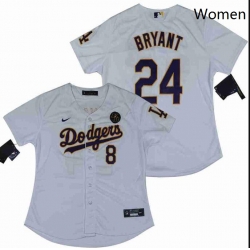 Women Dodgers Front 8 Back 24 Kobe Bryant White Cool Base Stitched MLB Jersey