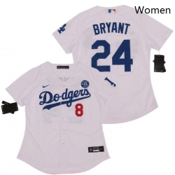 Women Dodgers Front 8 Back 24 Kobe Bryant White Cool Base Stitched MLB Jersey  II