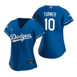 Women Los Angeles Dodgers 10 Justin Turner Royal 2020 World Series Champions Replica Jersey