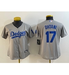 Women Los Angeles Dodgers 17 Shohei Ohtani Grey Stitched Jersey 28Run Small 29