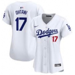 Women Los Angeles Dodgers 17 Shohei Ohtani White Blue Vin Patch Cool Base Stitched Baseball Jersey